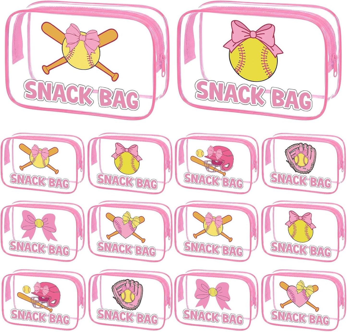 Softball Party Favors - 12 Pink Bow Snack Bags for Girls | Goodie Bags for Birthdays & Back to School, 7.09 x 4.72 x 2.36 Inch