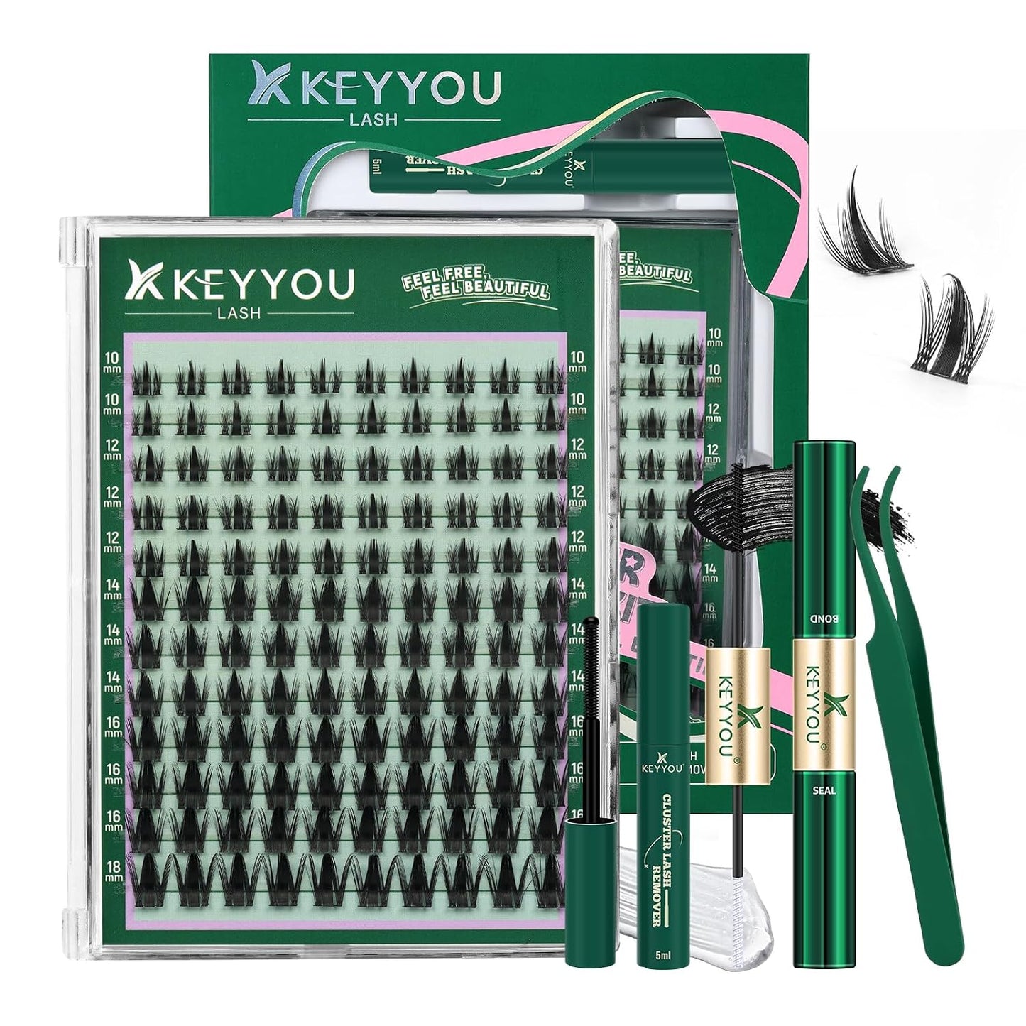 Manga Brown Lash Clusters Kit - Natural Fluffy Individual Eyelash Extensions | DIY Clear Band Lashes with Bond & Seal Glue