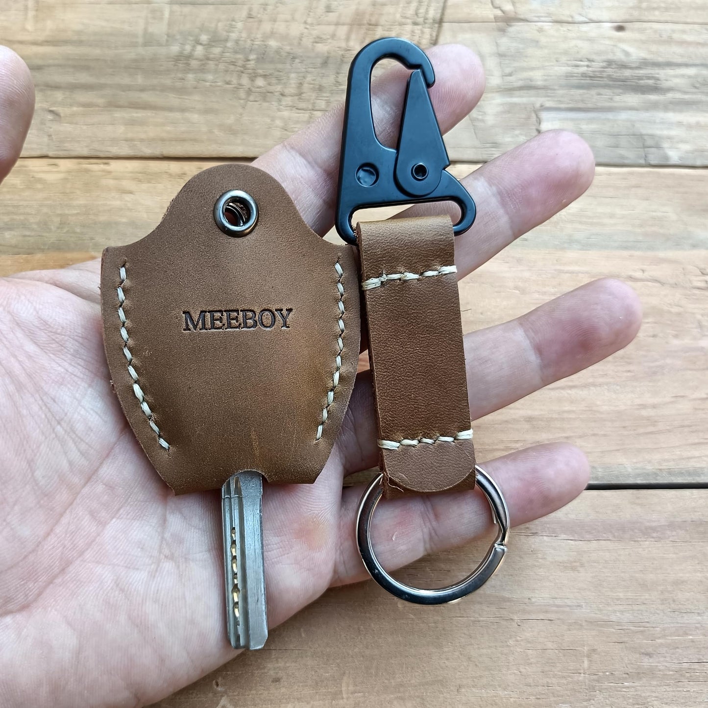 MEEBOY Handmade Leather car Key Sleeve for Broken Key car Key Cover for Men and Women (Brown)