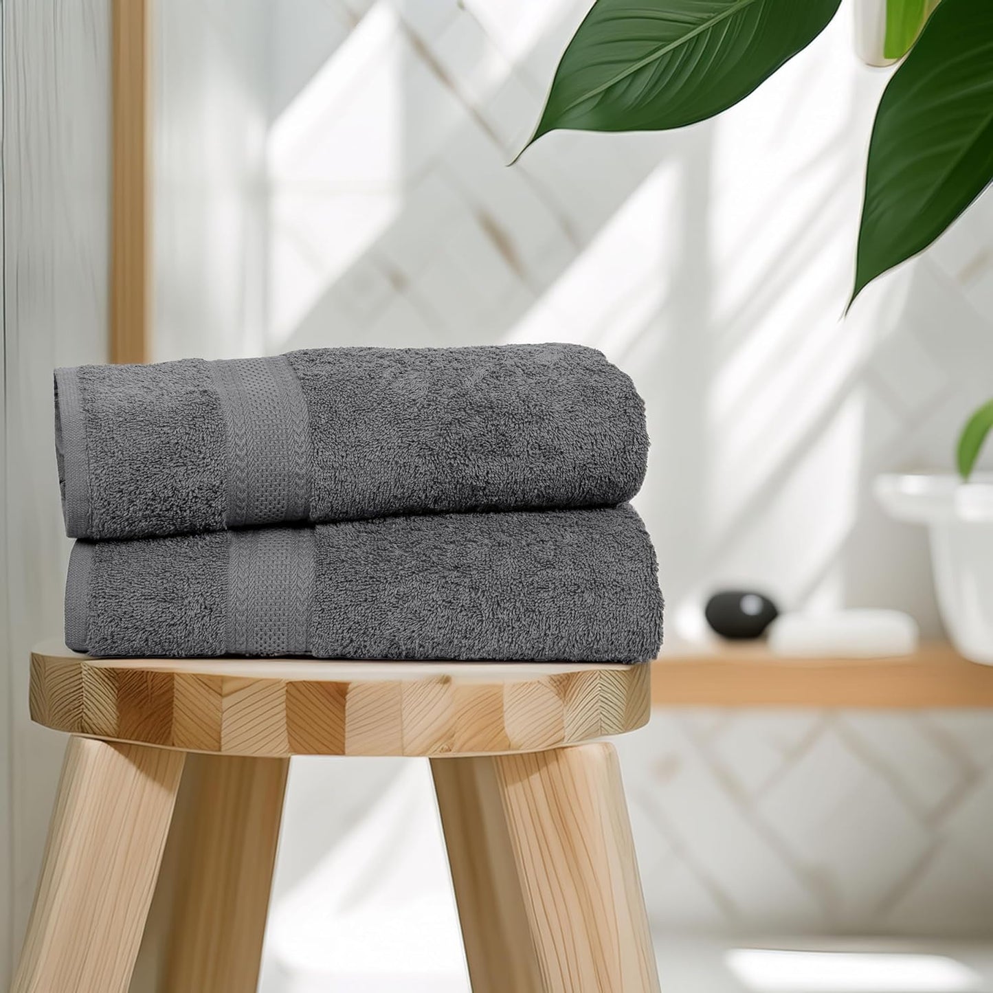 Large Bath Towels Set of 6 - 100% Cotton Terry, Quick Dry & Soft - 24" x 50", Grey for Bathroom, Gym & Spa