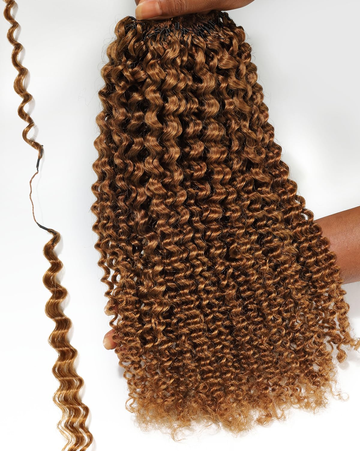 BEEOS Color 30 Auburn Ginger Kinky Curly Crochet Human Hair, Pre-Separated Invisible String Feather Crochet Hair for Women, Miracle Knots 160g 20 Inch