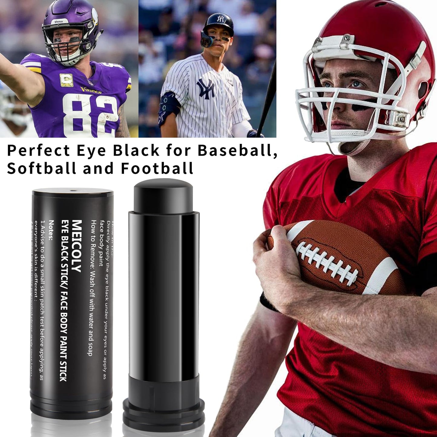 MEICOLY Black Face Paint,Eye Black Stick for Sports,Baseball Softball Football Lacrosse,Easy to Color Athletes Sporting,Smooth Halloween Face Body Paint Stick,0.5Oz