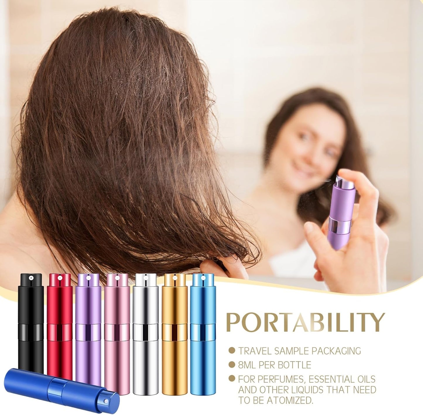 Refillable Perfume Atomizer - 16 Pack 8ml Travel Spray Bottles with Funnel | Portable Mini Cologne Sprayers (Multicolor)