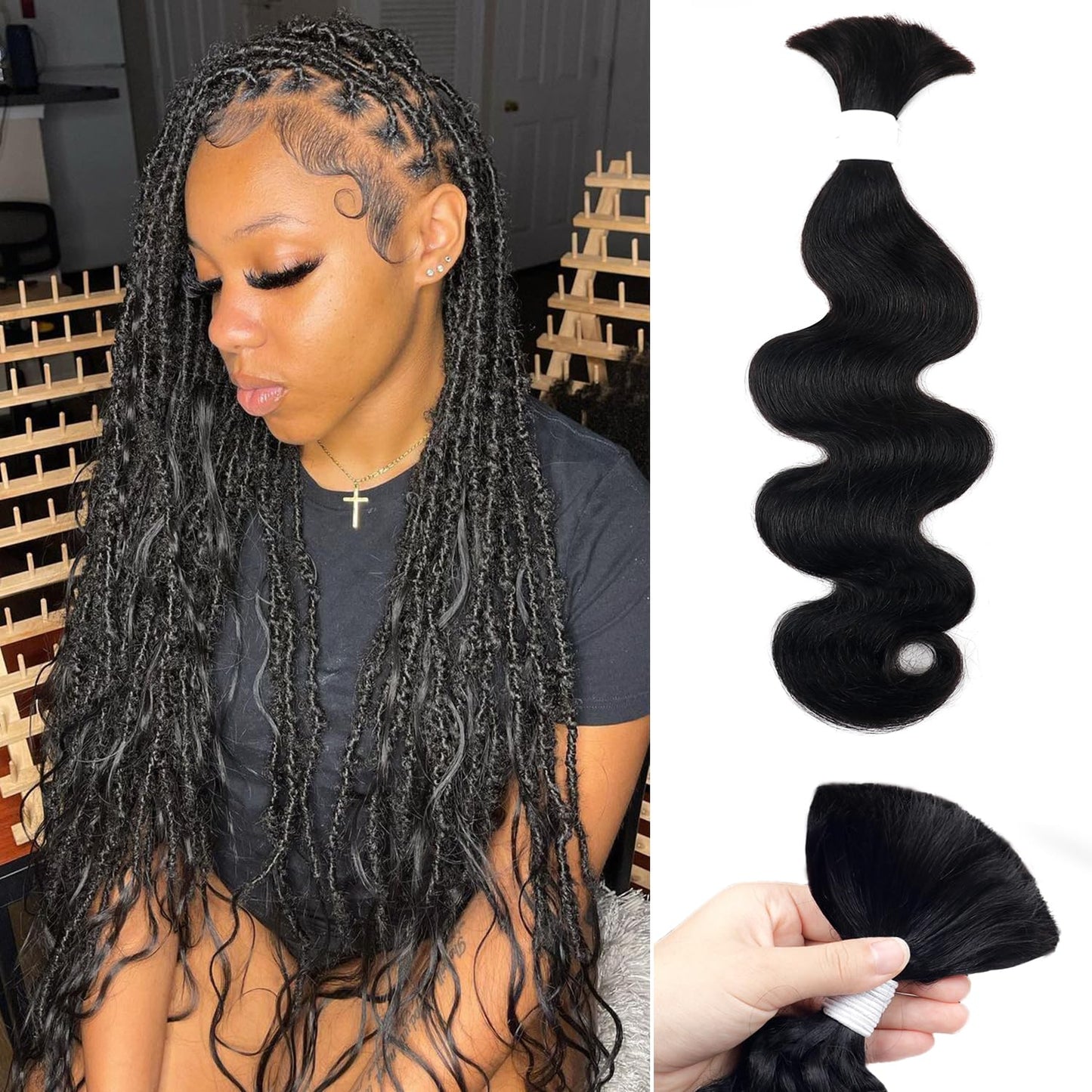 Body Wave Curly 4/27 Human Braiding Hair - 100g One Bundle for Boho Braids | 18 Inch