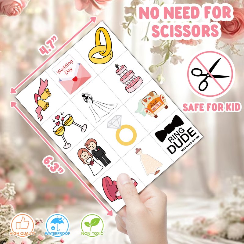 96 PCS Wedding Pre-Cut Temporary Tattoos Birthday Party Decorations Favors Supplies Gold Bridal Ring Diamond Bachelorette Mr & Mrs Engagement Stickers Girls Boys Classroom School Prizes Reward