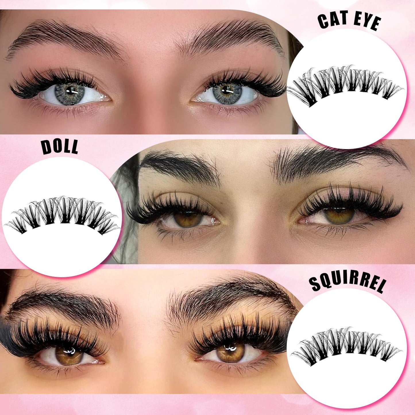 560pcs Lash Clusters Kit with Bond, Seal and Tweezers, Natural False Eyelashes Kit, 9-16mm D Curl 30D+40D Wispy Cluster Lashes, Individual Eyelash Extensions for Beginners At Home