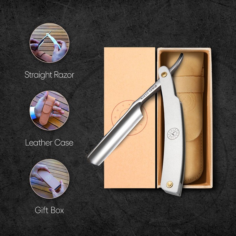 Naked Armor Merlin Straight Razor - Shave Ready 7/8" Round Nose Japanese Stainless Steel Straight Razors for Men with Powdered Steel Scale, Case Included, Close Shave