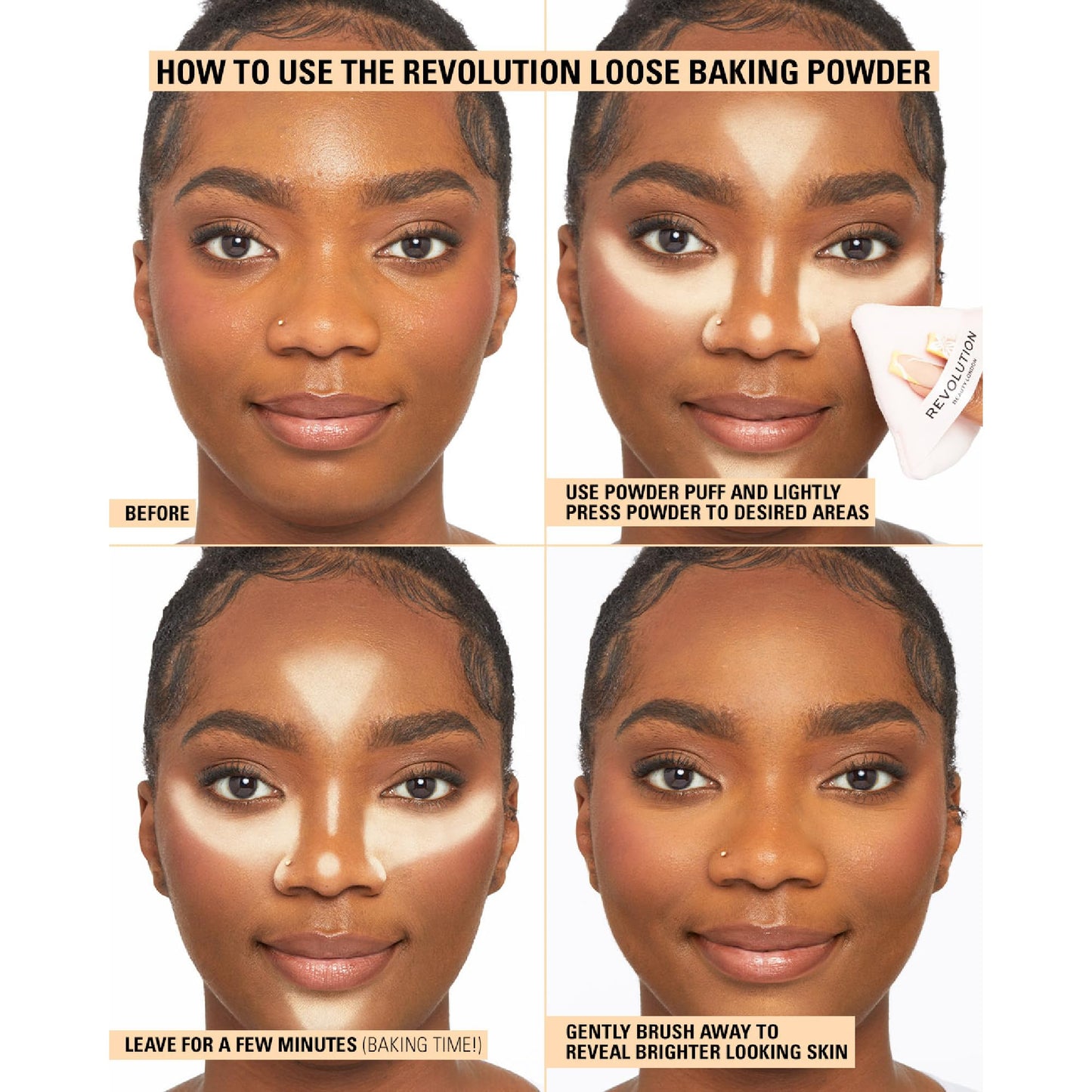 Revolution, Loose Baking Powder, Makeup Setting Powder, Long-Lasting Coverage, Mattifies & Reduces Shine, Translucent, 1.12 oz