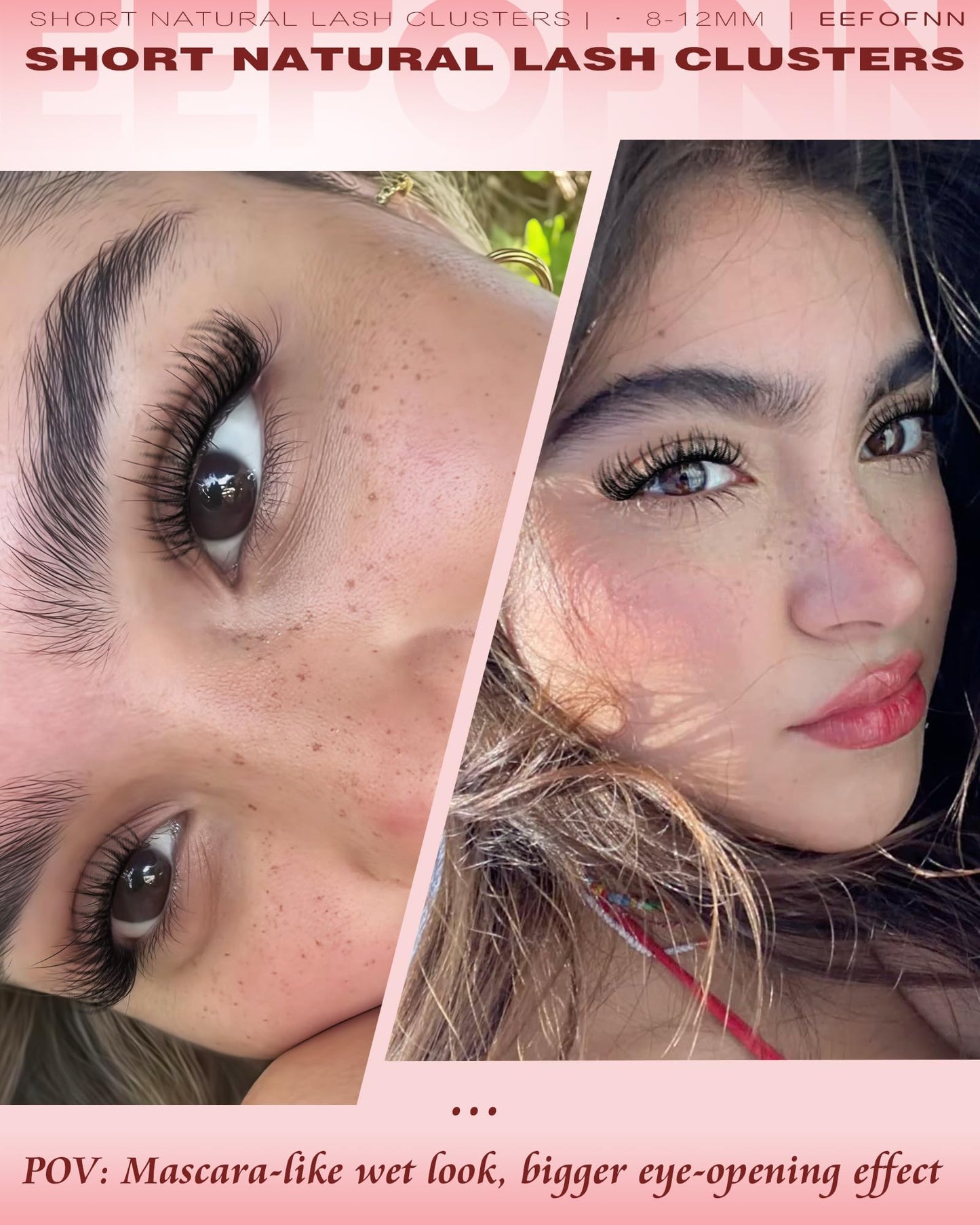 Natural Lash Clusters Short Cluster Eyelash Extensions Wispy Individual Lashes 8-12mm Lash Cluster Clear Band Clusters Lashes Natural Look DIY Eyelash Extension Pestañas Postizas Naturales
