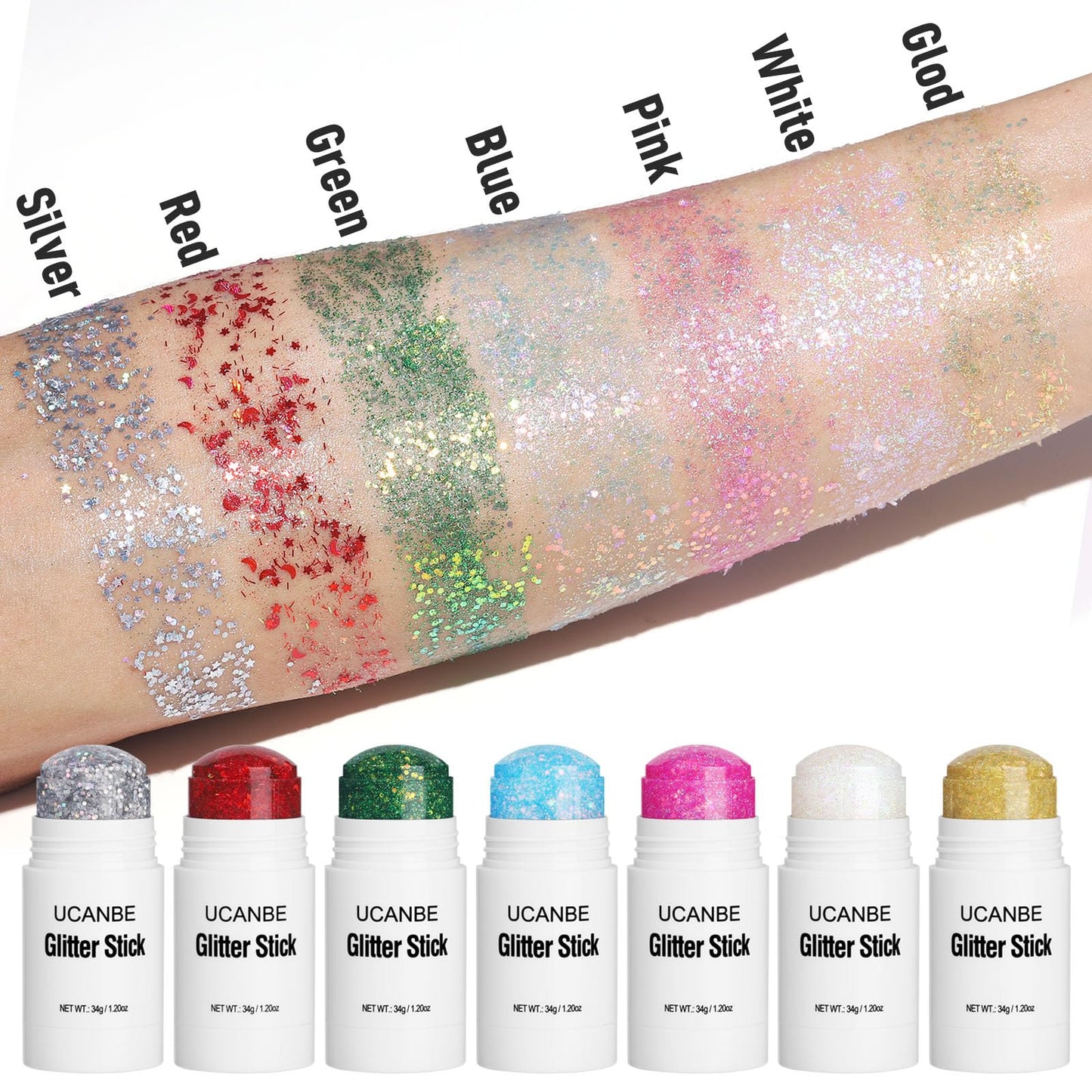 UCANBE Red Body Glitter Stick for Singer Concerts Music Festivals, Face Glitter Makeup for Face Body Hair Eyes & Lips, Chunky Glitter Sparkling Mermaid Sequins for Women 1.2OZ