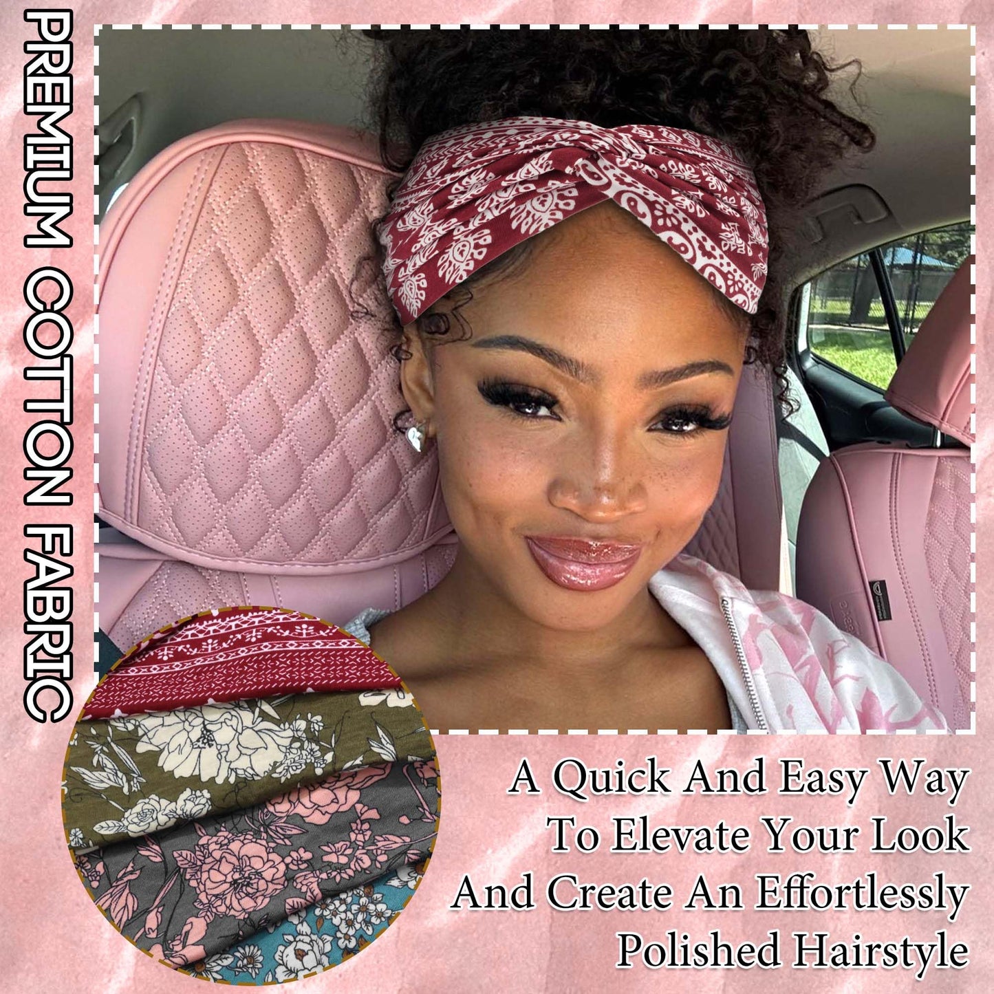 FARSYOD Boho Head Bands for Women Wide Non Slip Hairbands Crisscross Knotted Headwraps Fashion Floral Headband African Red Turban Stretchy Soft Workout Daily Life Gift 4 Pack