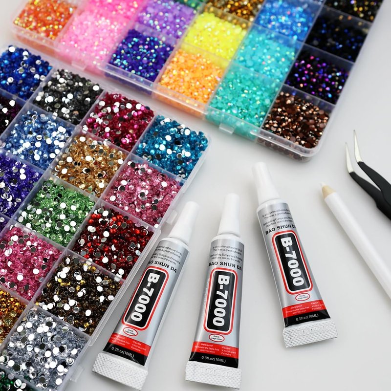 Resin Rhinestones Bedazzling Kit - 48 Color 3mm Flatback Gems for Crafting | Includes 3Pcs 10ml Jewelry Glue & Tools