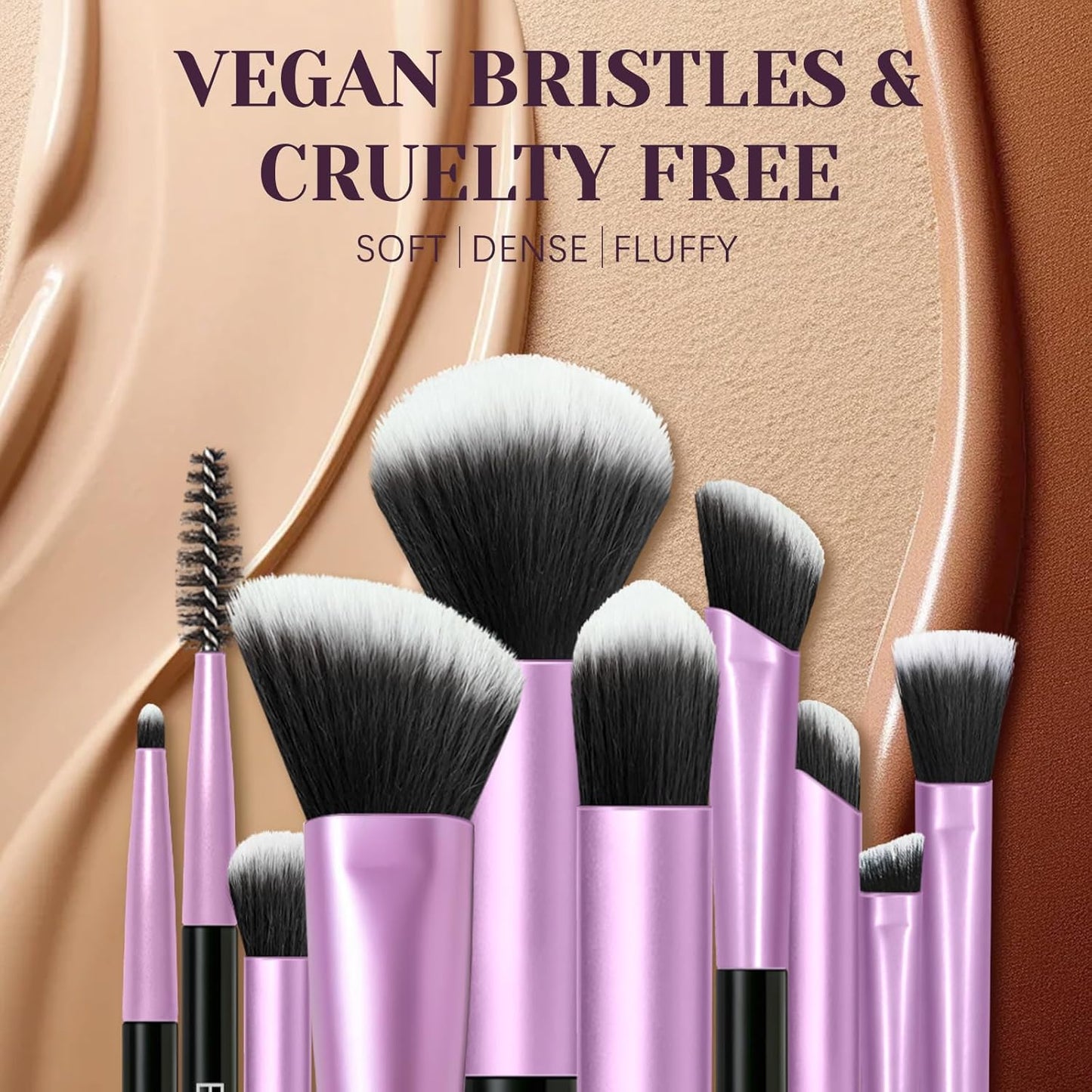Makeup Brush Set - Premium Synthetic Brushes with 2 Puffs | 8-Piece Kit for Powder, Concealers, Eyeshadows, Blush - Perfect for Beginners & Travel (Purple)