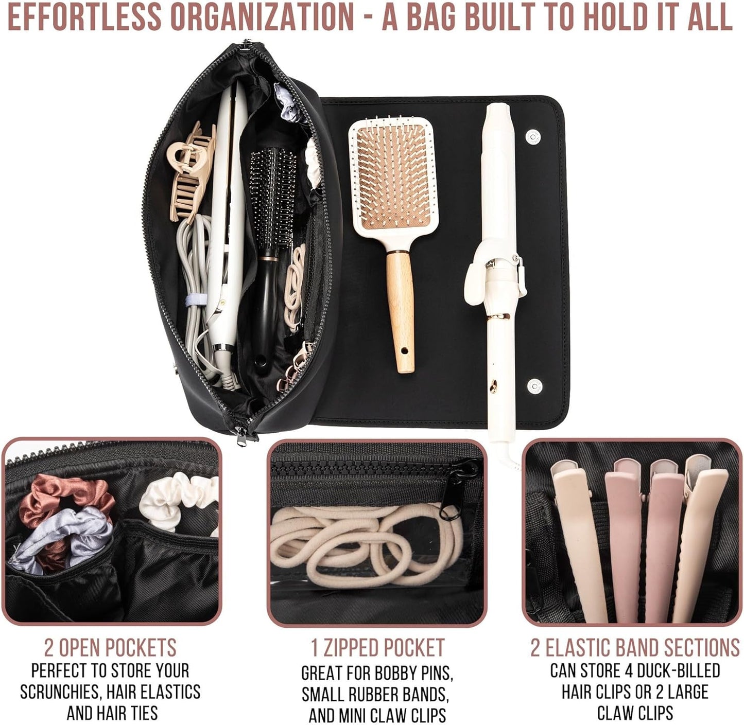BAREFOOT CARIBOU Travel Hair Tools Bag & Heat Resistant Mat - 2-in-1 Organizer for Flat Irons & Curling Irons (Black)