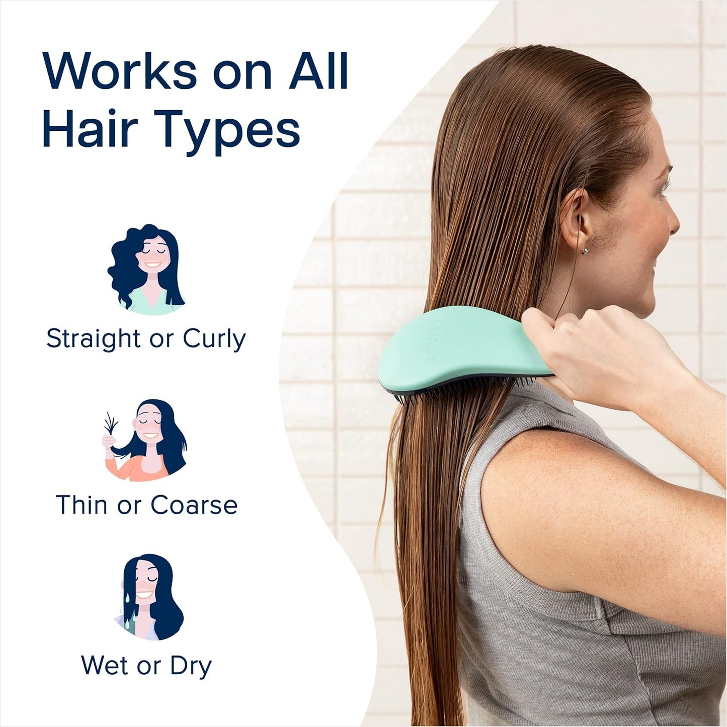 Glide Thru Detangling Hairbrush - Effortlessly Untangles Wet, Dry & Damaged Hair | Gentle Styling Tool for All Ages - 7.5 x 3 in, Turquoise
