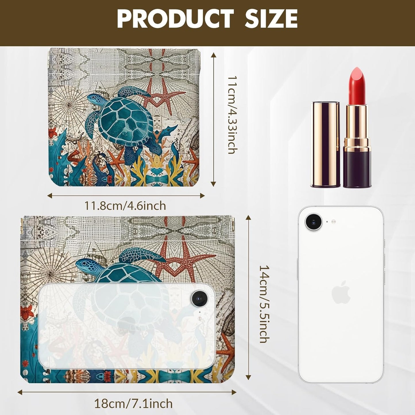 Makeup Bag Set - 2 PCS PU Leather Cosmetic Organizer | Portable Self-Closing Pouch for Women - Sea Turtle Design