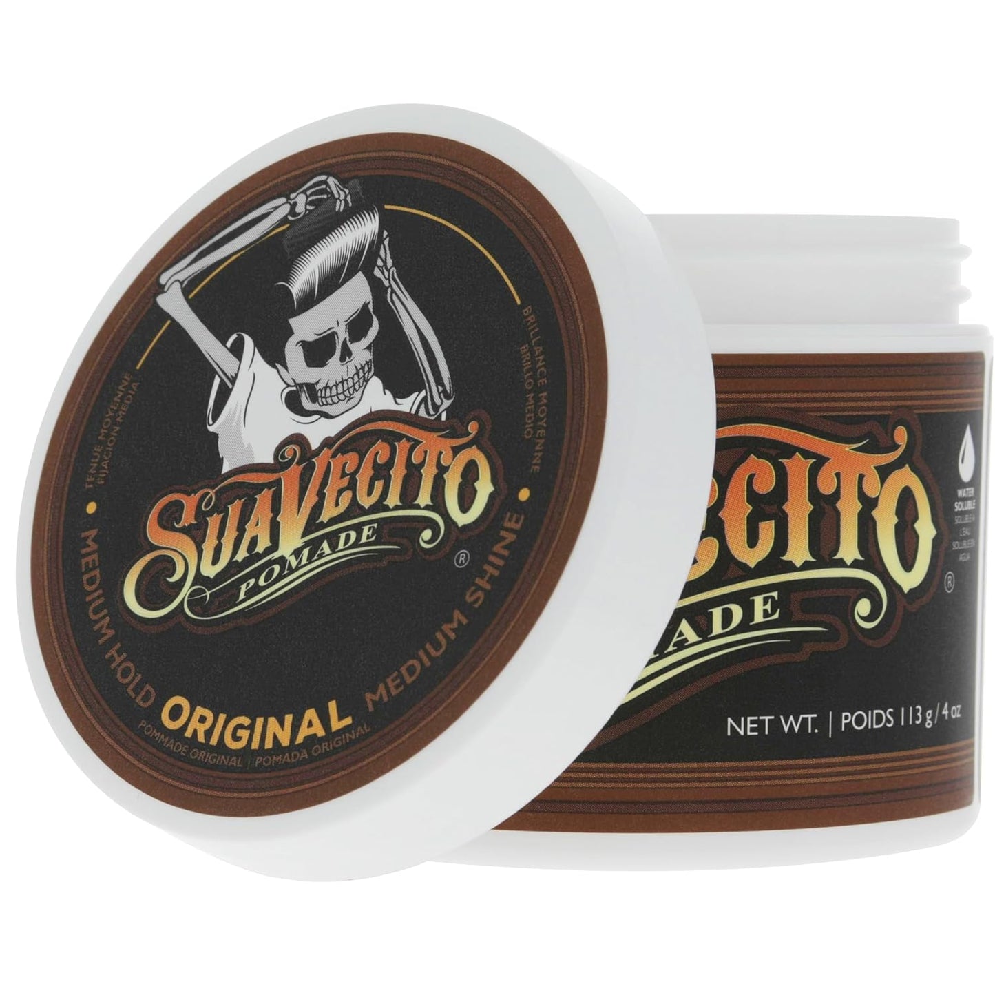Suavecito Pomade Original Hold - Medium Shine Water-Based Hair Gel | 4 oz, Flake-Free, Easy to Wash Out