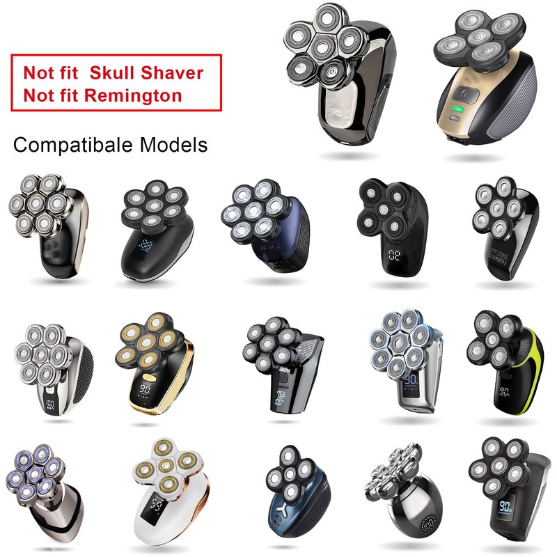 VODOZAVA Head Shaver Replacement Heads Magnetic 7 Blades Razor Replacement Blades Compatible with Freebird Shaver & Other Brands (silver6)