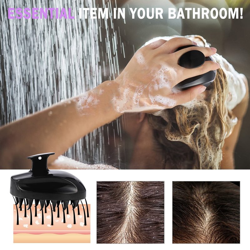 Sosoon Scalp Massager, Shampoo Brush Hair Scrub Brush for Wet and Dry Hair, Soft Silicone Bristles Head Massager Clean Hair, Reduce Dandruff, Massage Scalp, Promote Hair Growth
