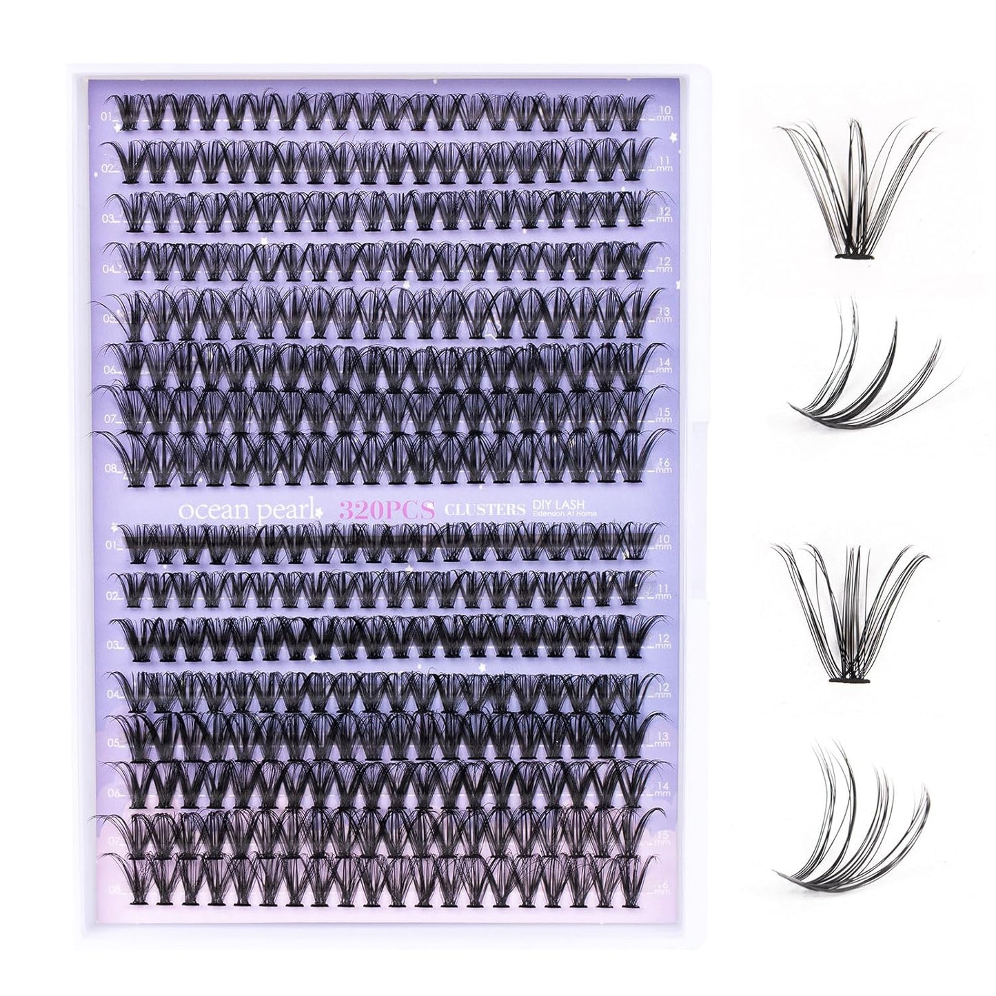 Ocean Pearl Lash Clusters - 320 Pcs 11-20mm Eyelash Extension Kit | 40D, 50D, 100D with Adhesive & Tweezers