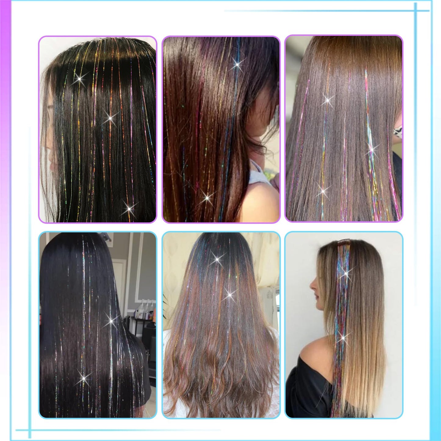 Qianyu 18 Pcs Hair Tinsel Clip in Colorful Glitter Tinsel Hair Extensions Shiny Sparkling Fairy Clips Party Dazzling Head Accessories for Festival Kids Women Girls (Rainbow)