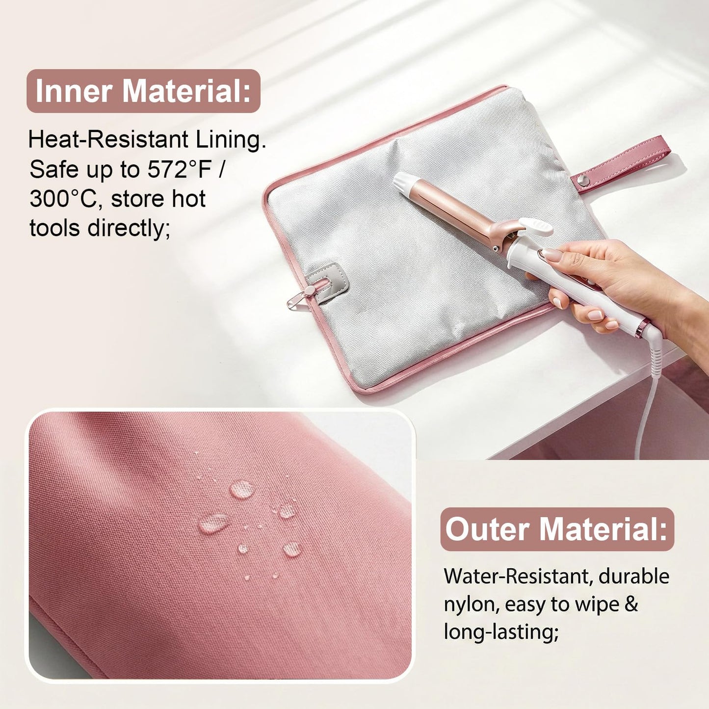Geyynow 2PCS Holder & Mat for Hot Tools, Heat Resistant Curling Iron Travel Bag, Flat Iron Storage Hair Tool Organizer - Ideal for Home, Travel, Gift