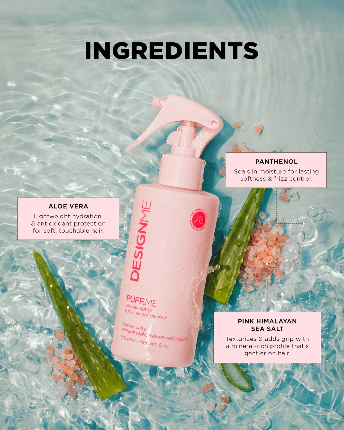 DESIGNME PUFF.ME Sea Salt Spray | Sea Salt Texture Spray for Beach Waves, Volume & Tousled Texture | Soft Hold, Lightweight Hydration & Non-Drying Sea Salt Hair Spray for Women