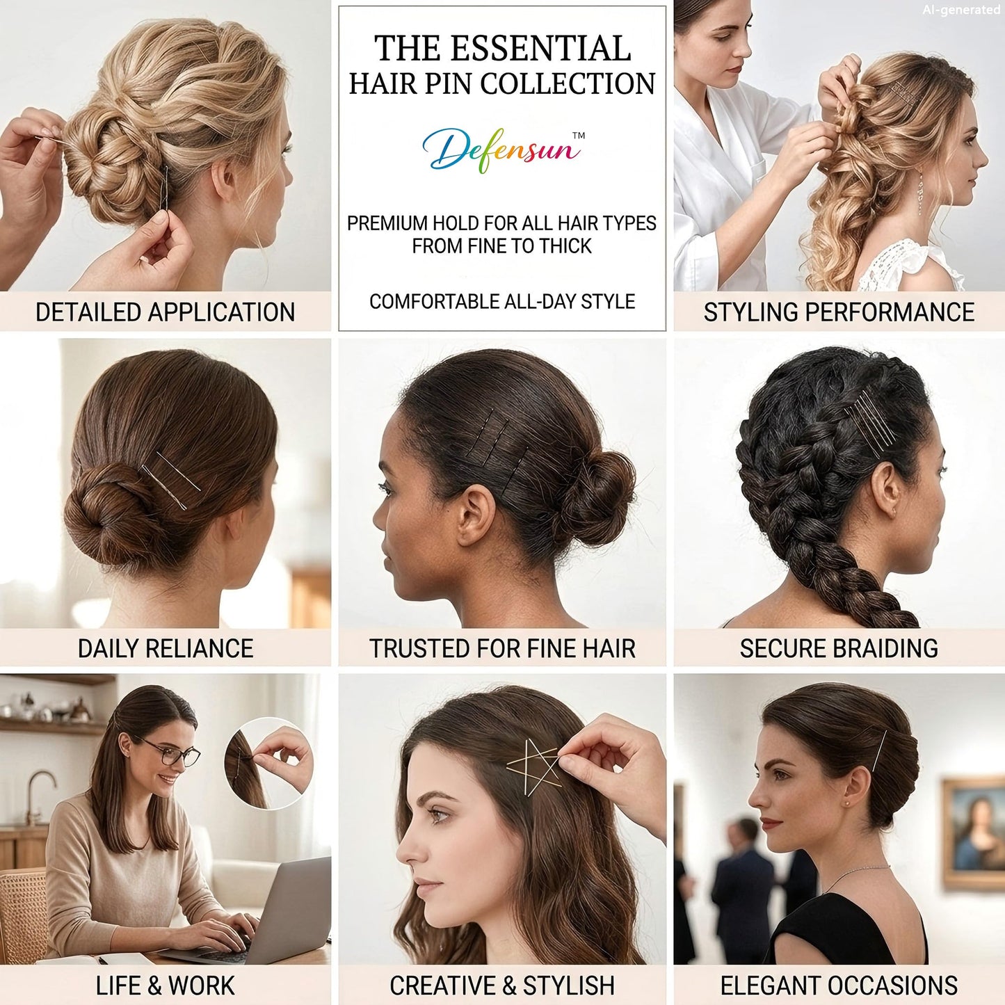 DEFENSUN 150 Pcs Silver U-Shaped Hair Pins, 2.75 Inch Strong Hold Bun Pins for French Twists, Non-Slip Premium Hairpins with Storage Box for Women Girls Thin Thick Hair Updo Braid Wig