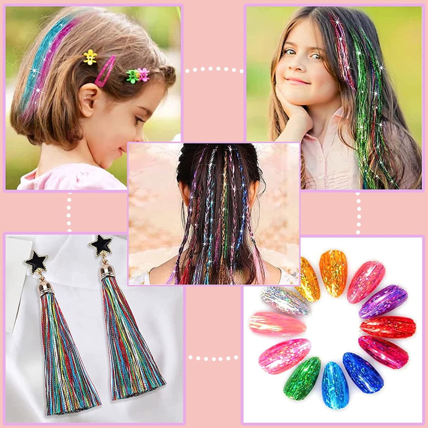 Hair Tinsel Kit - 48 Inch Glitter Tinsel Hair Extensions with 18 Colors | Heat Resistant Accessories for Women, Girls, and Kids