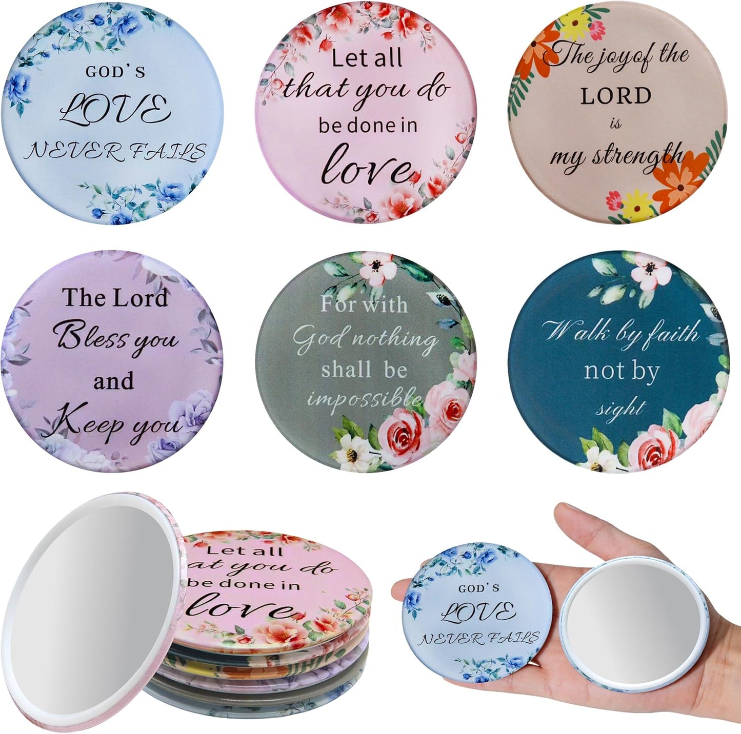 Bible Verse Pocket Makeup Mirrors - 36 Inspirational Floral Designs | Perfect for Christian Events, Gifts & Celebrations