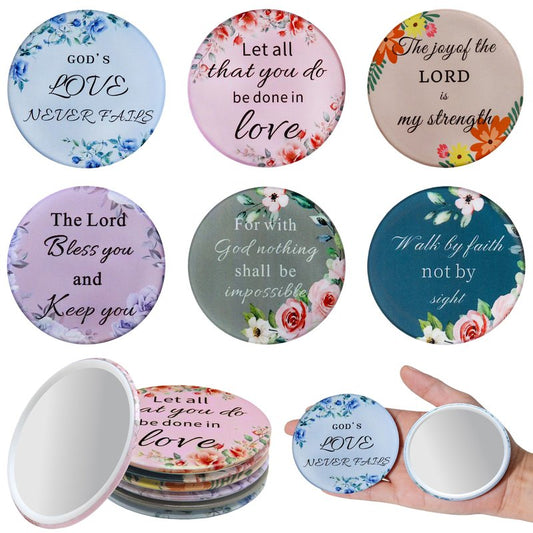 J6&H6 36Pcs Bible Verse Pocket Makeup Mirrors Bulk with 6 Unique Inspirational Scripture Elegant Floral Designs for Christian Events Easter Mother's Day Christmas Birthday and Religious Gifts