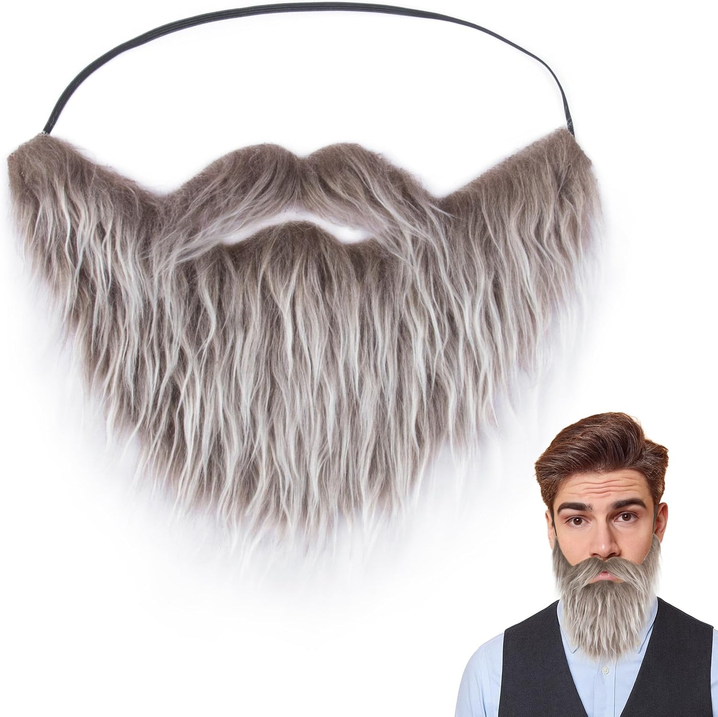 Fake Beard and Mustache for Men - Elastic Band Cosplay Facial Hair | Halloween Costume Accessory