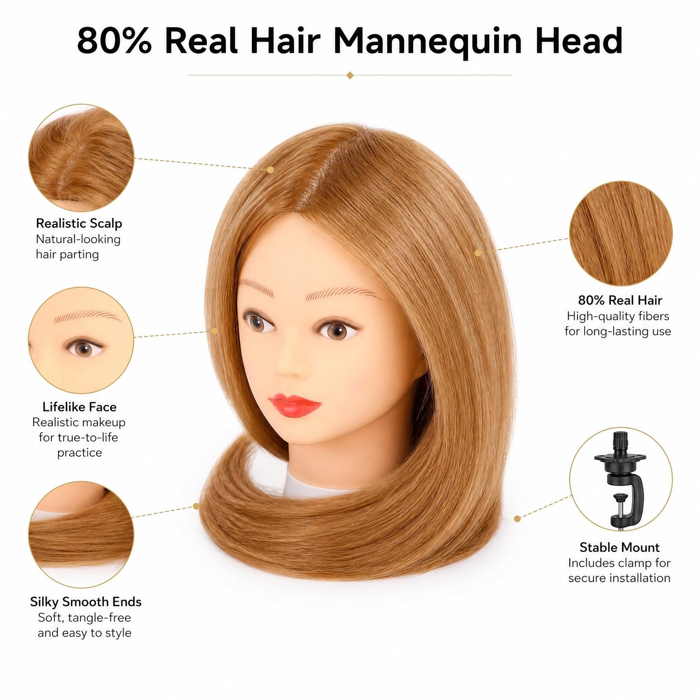 Eumos 80% Real Human Hair Mannequin Head 26-28” Cosmetology Doll Head #27