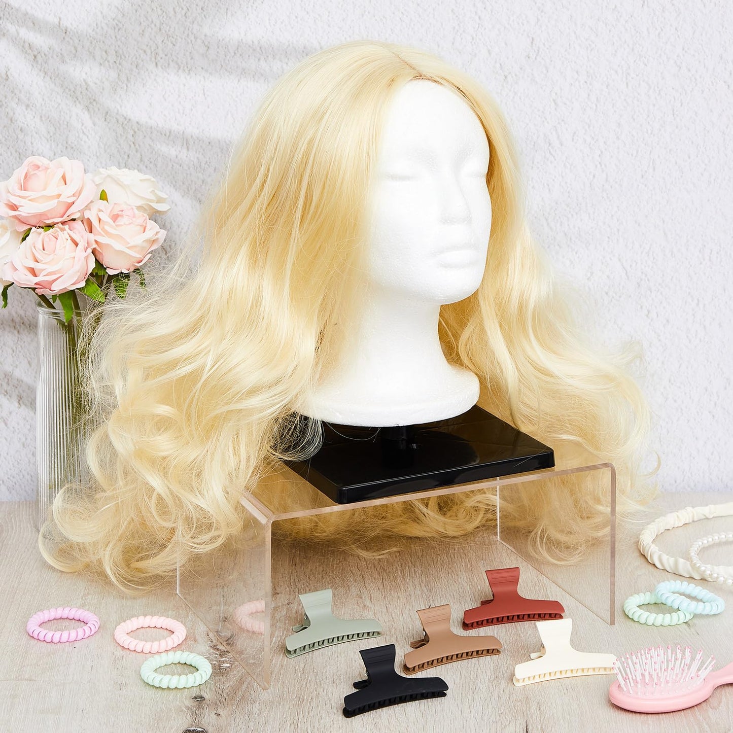 AceOrbit 4 Pcs Foam Mannequin Wig Head Stands Non Topple Cosmetology Manikin Wig Head Styling Holder Base for Tabletop Display Style Model Hair Hats Hairpieces Mask Salon (Black,Plastic)