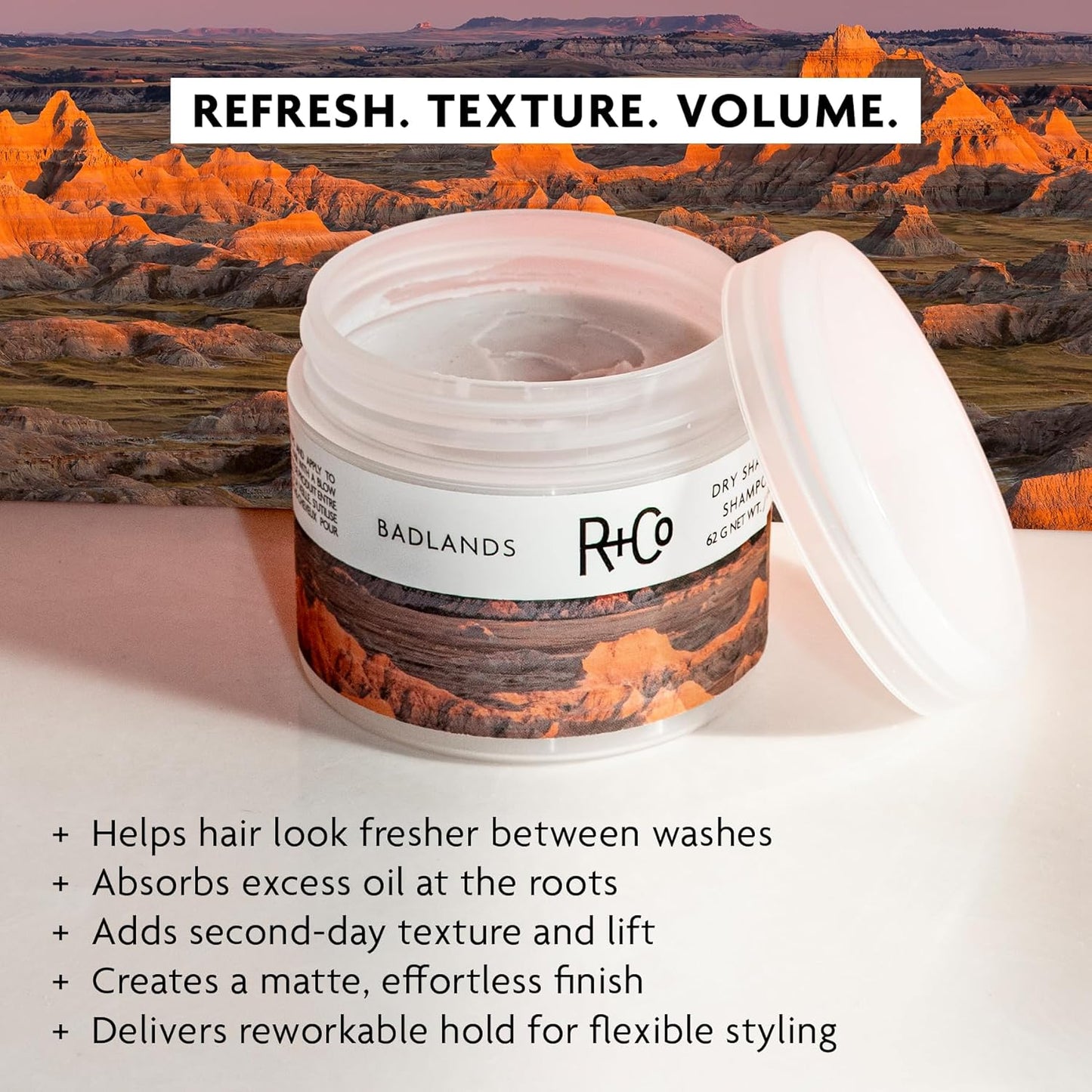 R+Co Badlands Dry Shampoo Paste - Texturizing Styling Paste for Oily Hair | Matte Finish, 3.5 oz