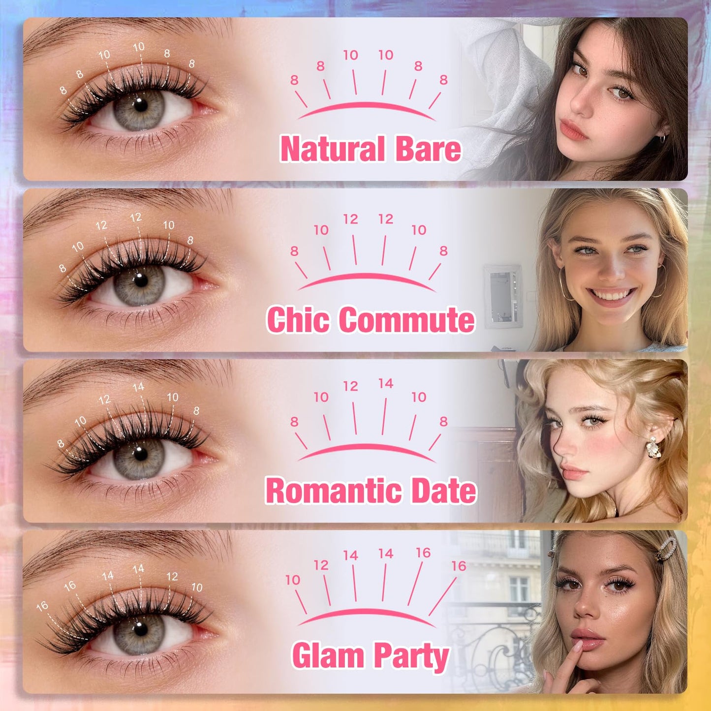 QUEWEL Natural Lash Clusters Kit Soft Wispy Lash clusters Invisible Band Lightweight C Curl Eyelash Extension Kit with Eyelash Clusters Bond and Seal Tweezers for Daily Wear (C)