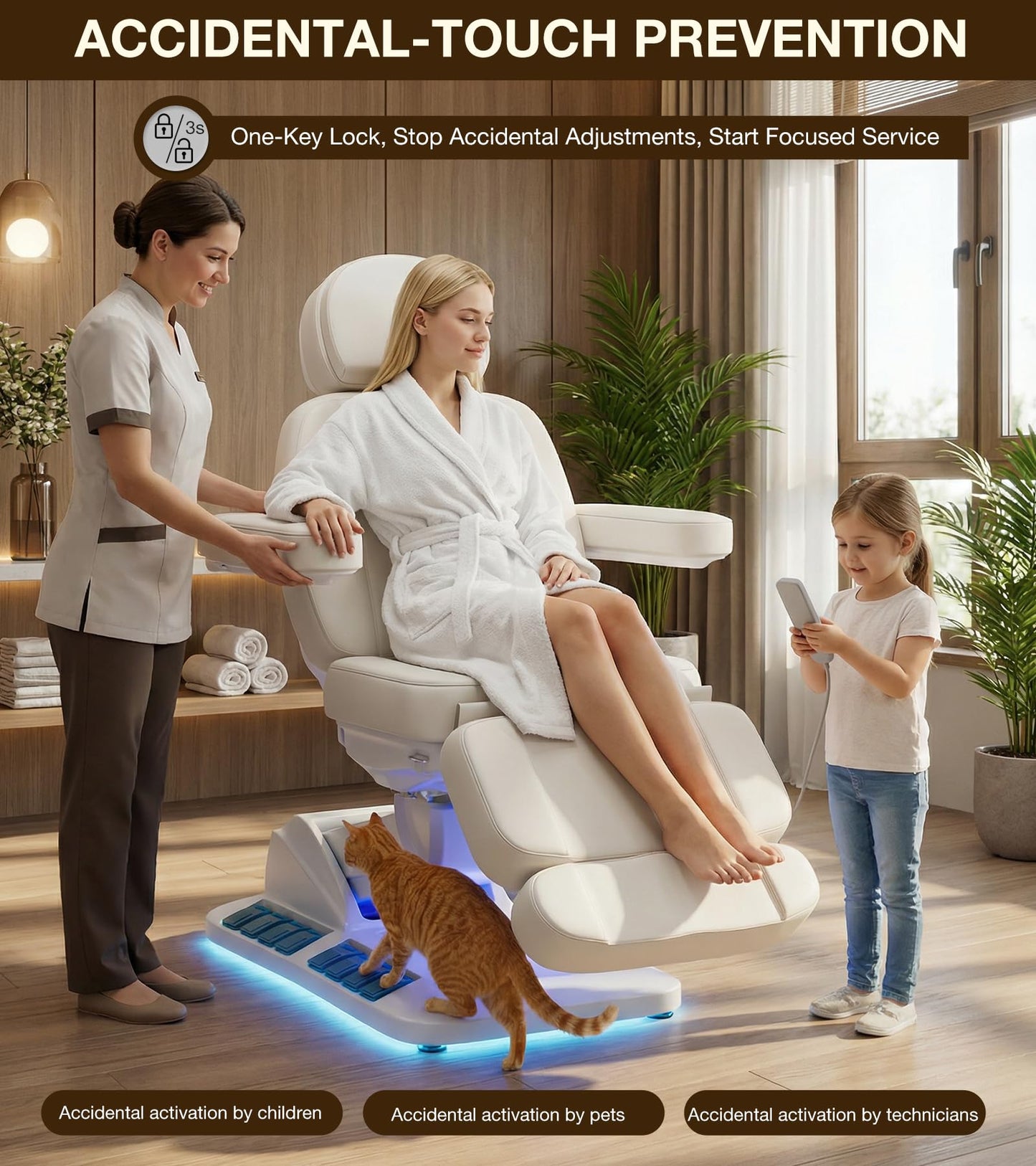 Icoget 4 Motor Electric Massage Table No Assembly, Thermal Heating Swivel & Tilt Esthetician Exam Medical Podiatry Treatment Bed for Dental Clinic，Aesthetic Facial Lash Tattoo Chair