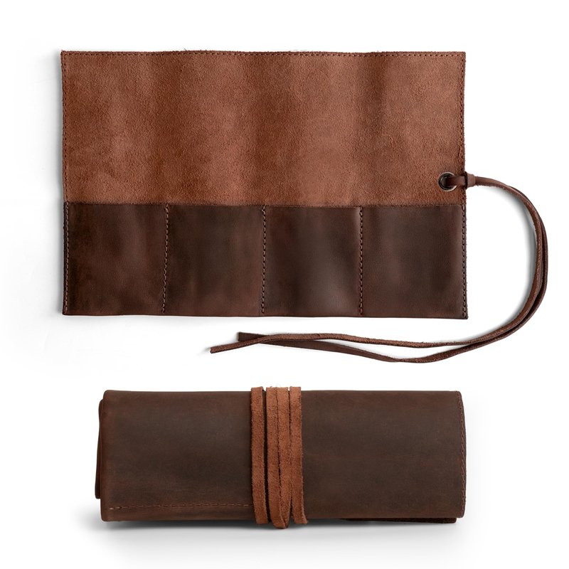 Hide & Drink, Leather Watch Roll Organizer Handmade from Full Grain Leather, Holds Up to 4 Watches, Easy Carry On Watchlover Storage (Bourbon Brown)