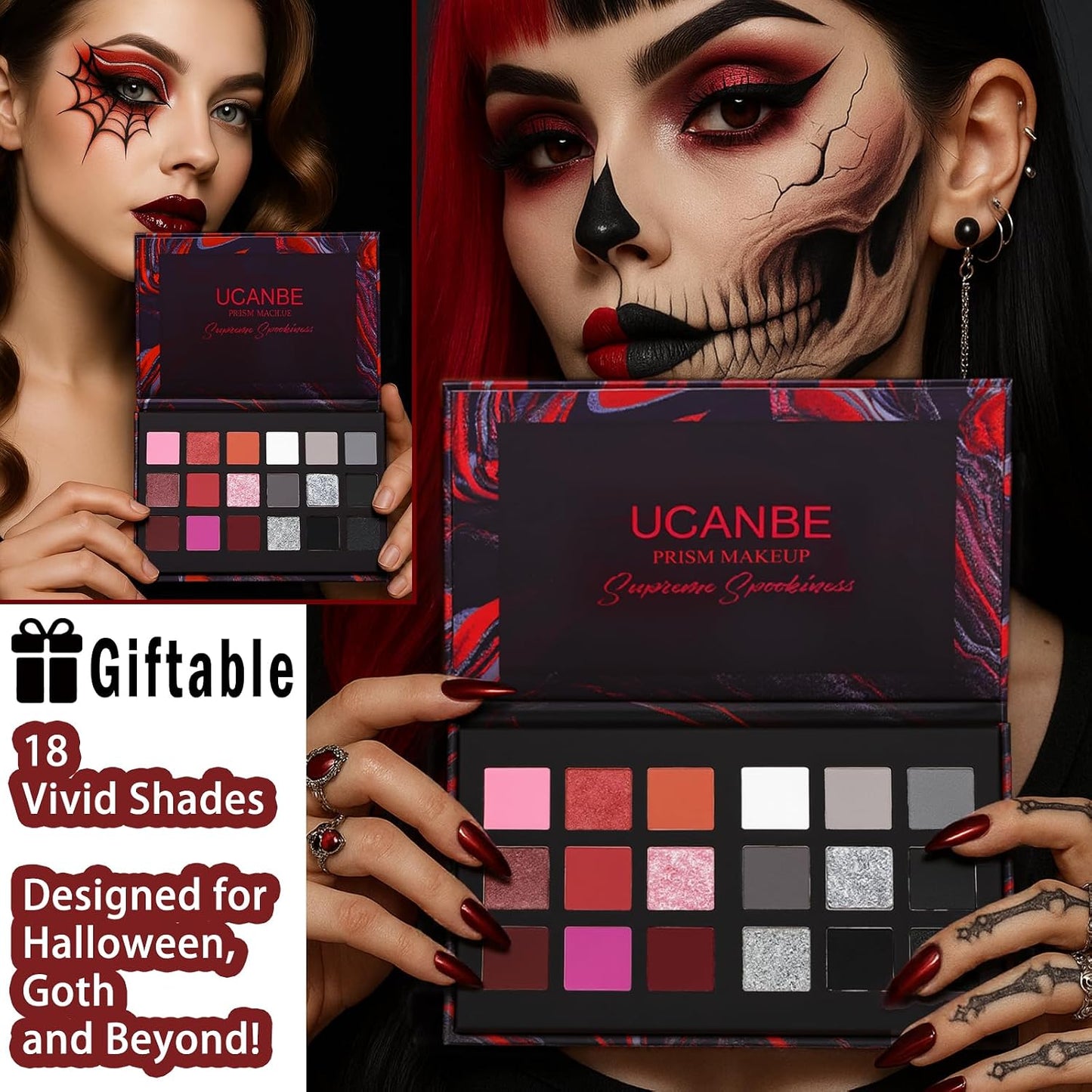 Goth Smokey Eyeshadow Palette - 18 Colors Matte & Shimmer | Dark Makeup for Halloween & Cosplay