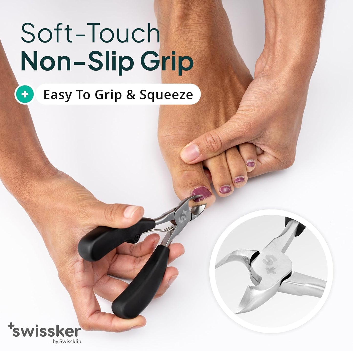 Swissker Heavy Duty Toenail Clippers - Ergonomic Large Nail Cutter for Thick Nails | Professional Long Handle for Seniors