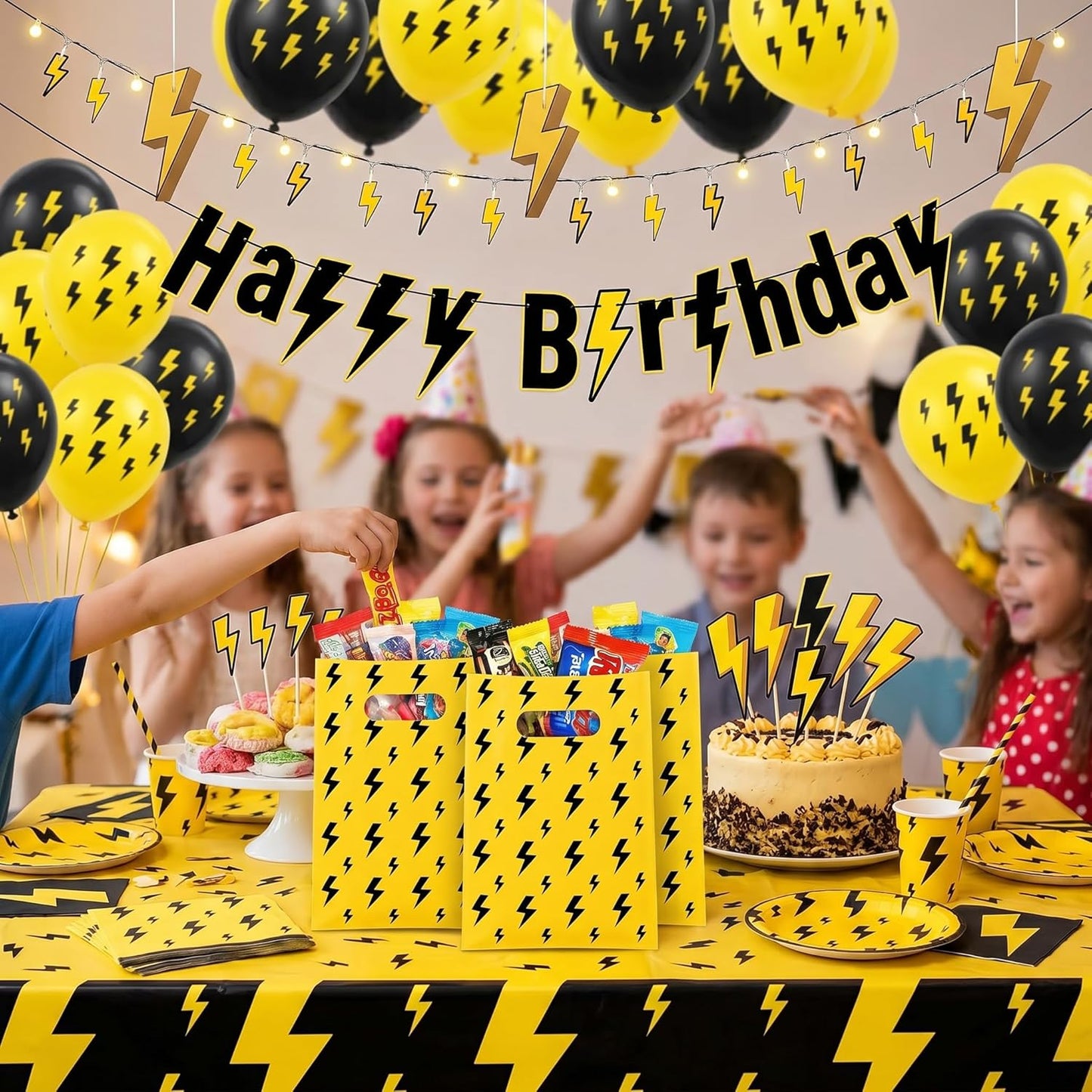 Lightning Bolt Party Favors - 50PCS Plastic Goodie Bags for Birthday Decorations | Fun Flash Weather Design