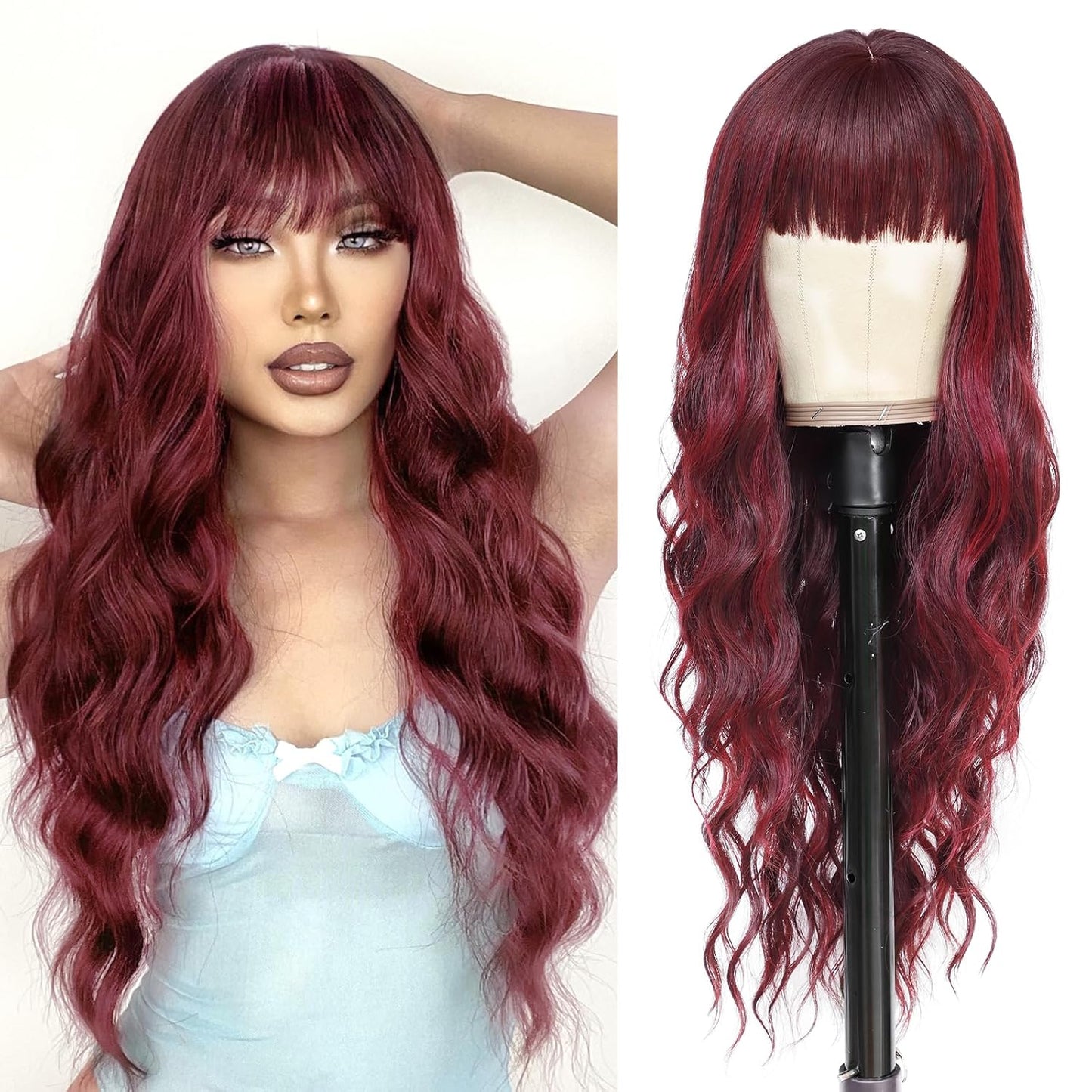 NAYOO Brown Wigs for Women - Long Curly Wavy Hair | Heat Resistant Synthetic Fiber, 24 Inches