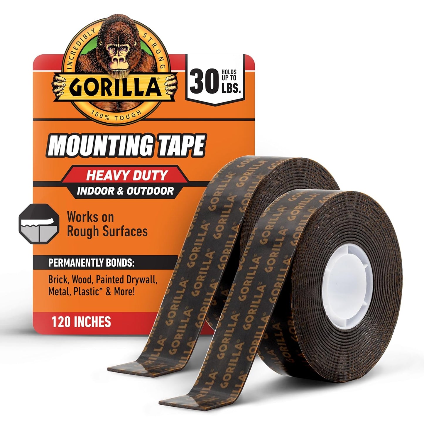 Gorilla Heavy Duty Double-Sided Mounting Tape - Weatherproof Black Adhesive, 1" x 120" for Indoor/Outdoor Use