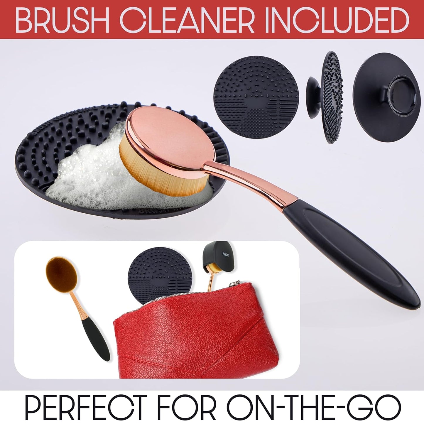 Multipurpose Oval Makeup Brush Set - Premium Face & Body Brushes for Seamless Application | Includes Silicone Brush Cleaner