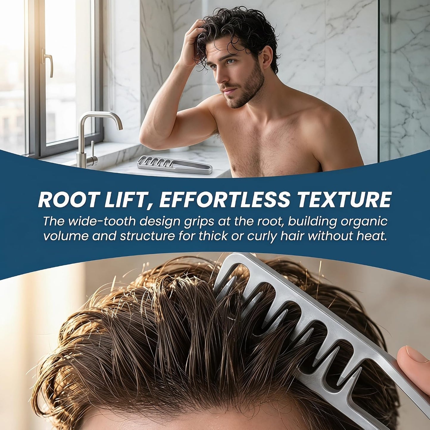 Upgraded Texture Comb for Men - Wide Tooth Volumizing Hair Tool | ABS Anti-Slip Design for Maximum Volume