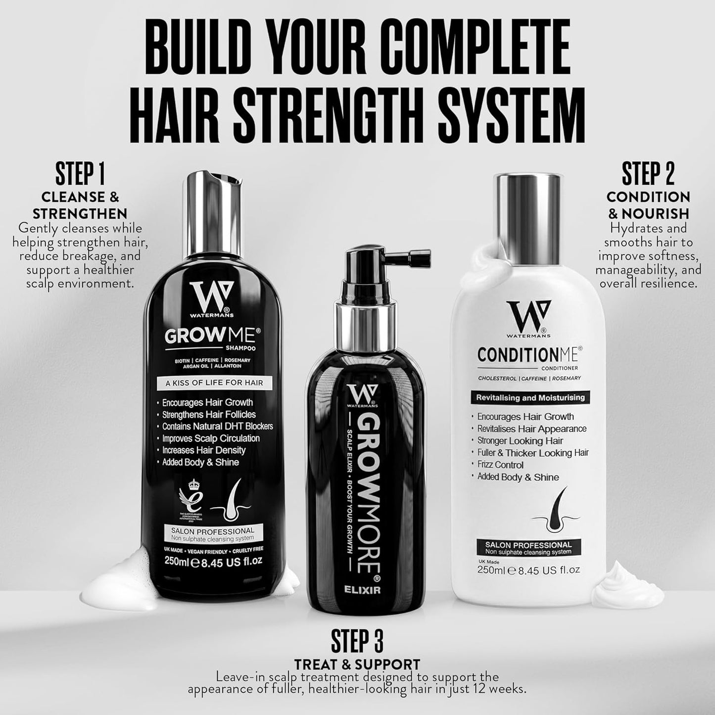 Watermans Grow Me Organic Hair Growth Shampoo - Strengthening Biotin & Rosemary Formula for Thicker Hair | 8.45 fl oz