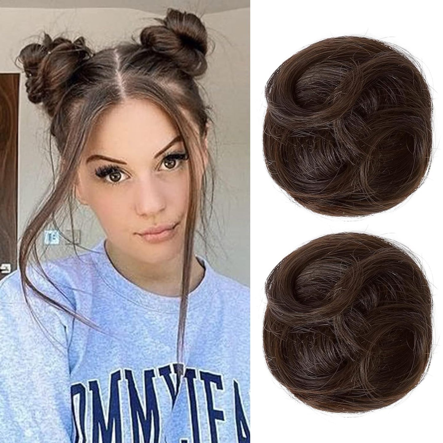 REECHO Mini Claw Clips - Messy & Cat Ears Hair Bun Extensions | 2-Pack, 3.5" Wavy, Natural Black