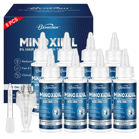 8 Pack 5% Minoxidil Hair & Beard Growth Serum, with Biotin & Castor Oil, Minoxidil for Men & Women, Supports Thicker, Fuller Hair, Reduces Thinning & Hair Loss, 8-Month Supply