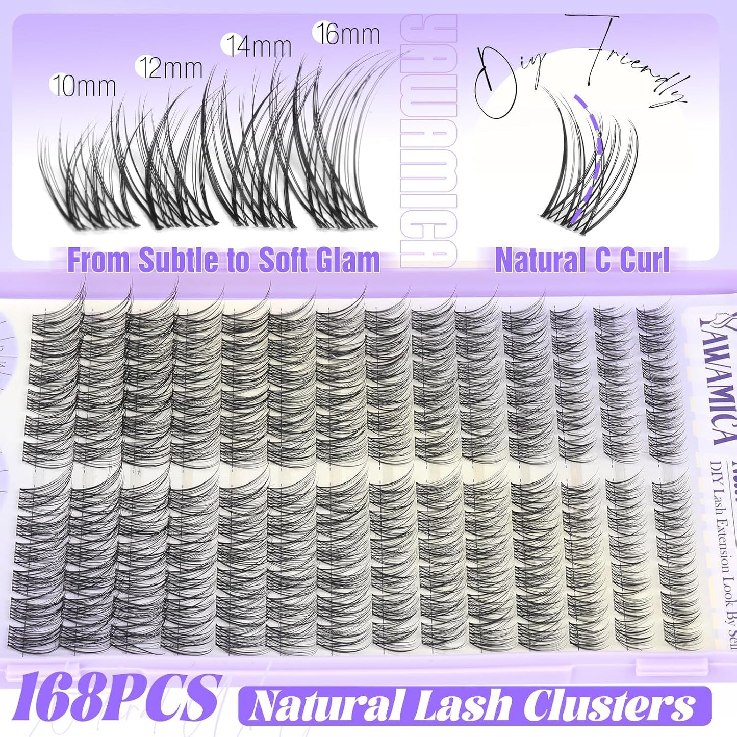 Natural Lash Clusters - Wispy Eyelash Extensions with Invisible Band | C Curl, 10-16mm, Easy DIY Application
