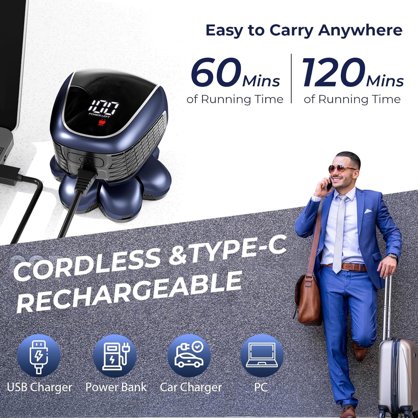 5-in-1 Electric Head Shaver for Bald Men - Waterproof Wet/Dry Grooming Kit | Rechargeable Razor in Deep Blue